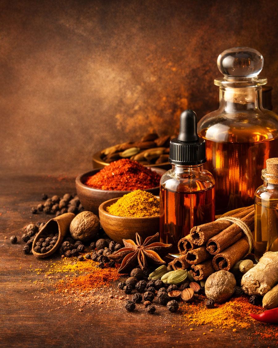 Spice-infused oil with peppercorns, salt and chilli